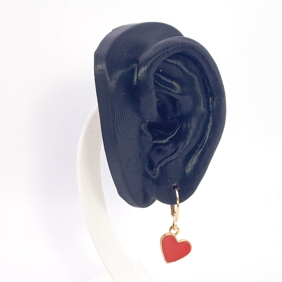 Red Enamel Heart Earrings - Picture 2 of 5